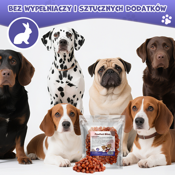 PAWFECT BITES smaczki dla psa naturalne treningowe królik 500g