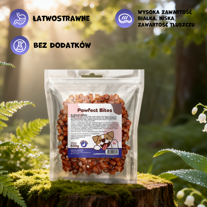PAWFECT BITES smaczki dla psa naturalne treningowe królik 500g
