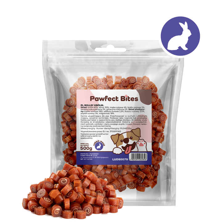 PAWFECT BITES smaczki dla psa naturalne treningowe królik 500g