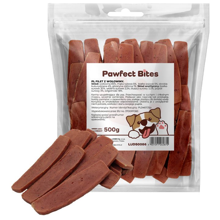 PAWFECT BITES przysmaki dla psa Filet z wołowiny 500g