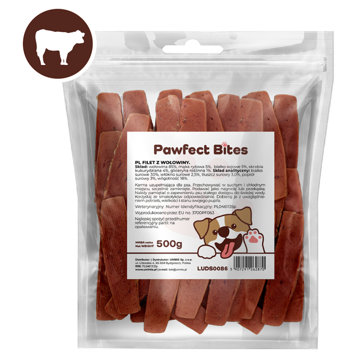 PAWFECT BITES przysmaki dla psa Filet z wołowiny 500g