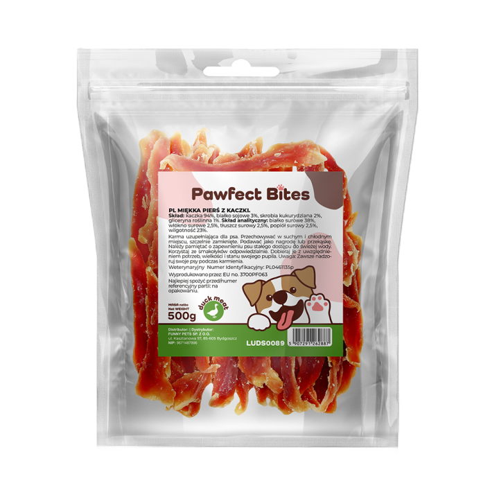 PAWFECT BITES smakołyk dla psa miękka piers z kaczki 500g