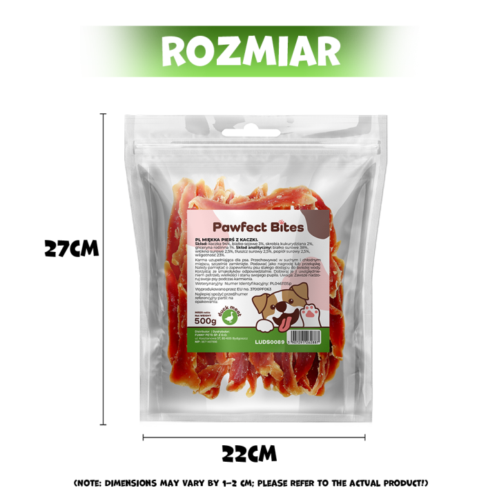 PAWFECT BITES smakołyk dla psa miękka piers z kaczki 500g