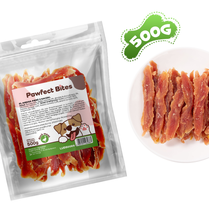 PAWFECT BITES smakołyk dla psa miękka piers z kaczki 500g