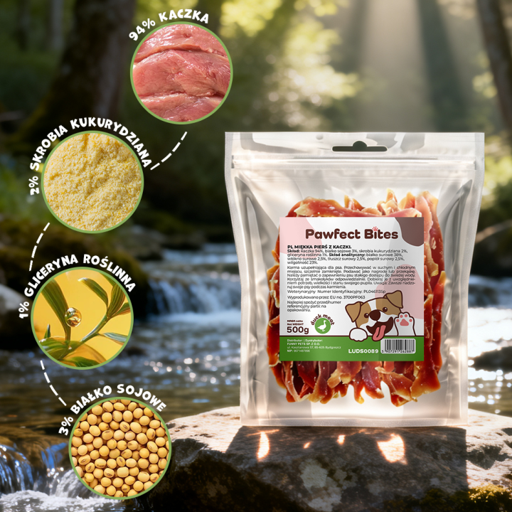 PAWFECT BITES smakołyk dla psa miękka piers z kaczki 500g