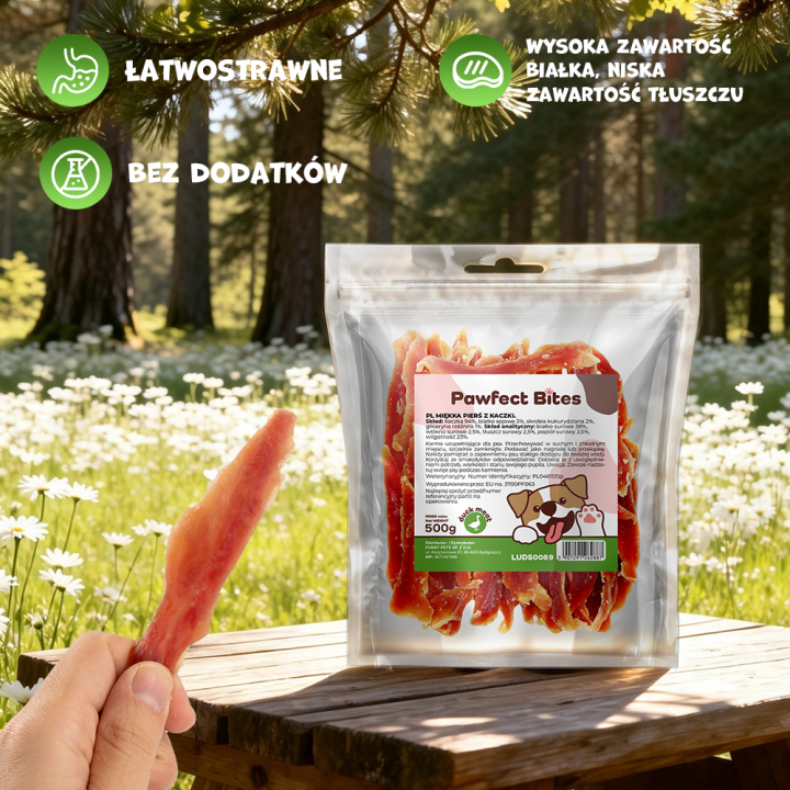 PAWFECT BITES smakołyk dla psa miękka piers z kaczki 500g