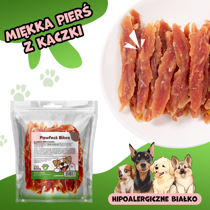 PAWFECT BITES smakołyk dla psa miękka piers z kaczki 500g