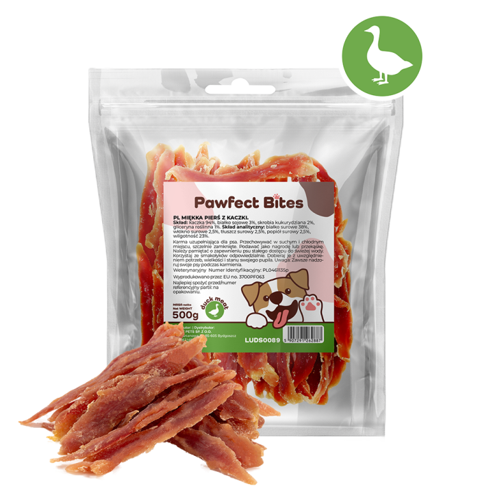 PAWFECT BITES smakołyk dla psa miękka piers z kaczki 500g