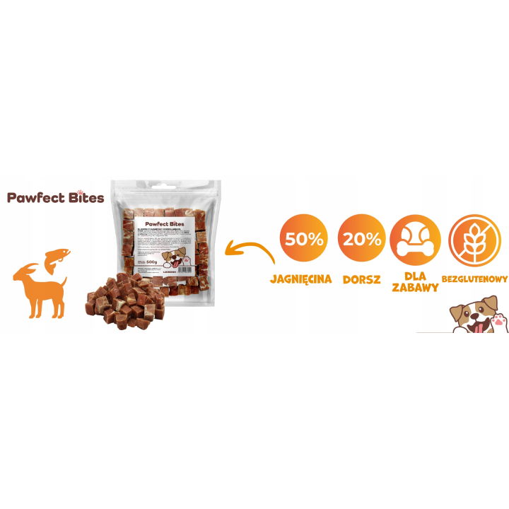 PAWFECT BITES miękkie przysmaki smaczki jagnięcina i dorsz 500g
