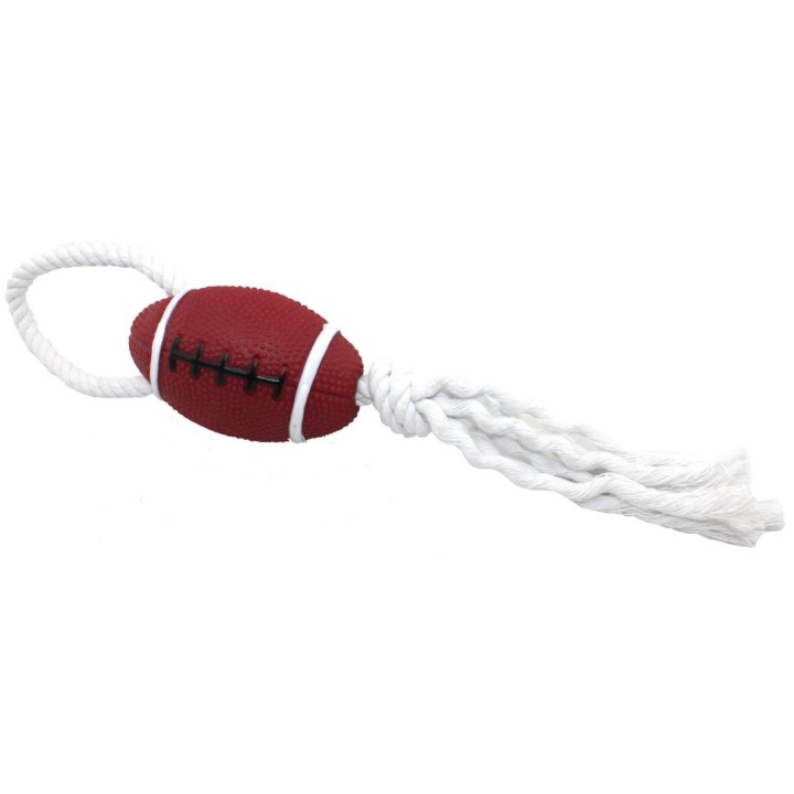 UNIQ PETS zabawka dla psa winylowa piłka rugby na sznurku z piszczałką 35cm