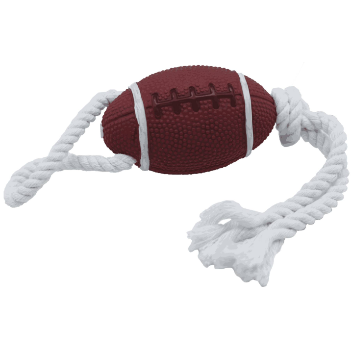 UNIQ PETS zabawka dla psa winylowa piłka rugby na sznurku z piszczałką 35cm
