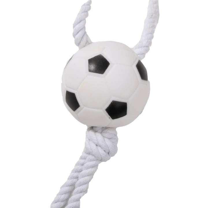 UNIQ PETS zabawka dla psa winylowa piłka soccer na sznurku z piszczałką 35cm