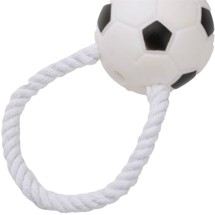 UNIQ PETS zabawka dla psa winylowa piłka soccer na sznurku z piszczałką 35cm