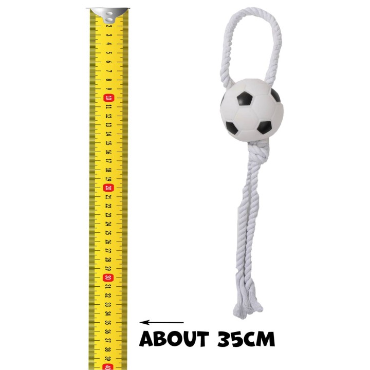 UNIQ PETS zabawka dla psa winylowa piłka soccer na sznurku z piszczałką 35cm