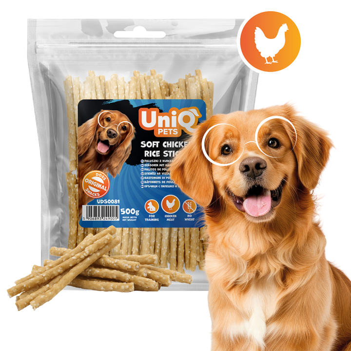 UNIQ PETS PRZYSMAKI DLA PSA MEATY 500g paluszki z kurczakiem i ryżem