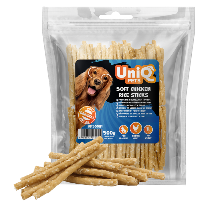 UNIQ PETS PRZYSMAKI DLA PSA MEATY 500g paluszki z kurczakiem i ryżem