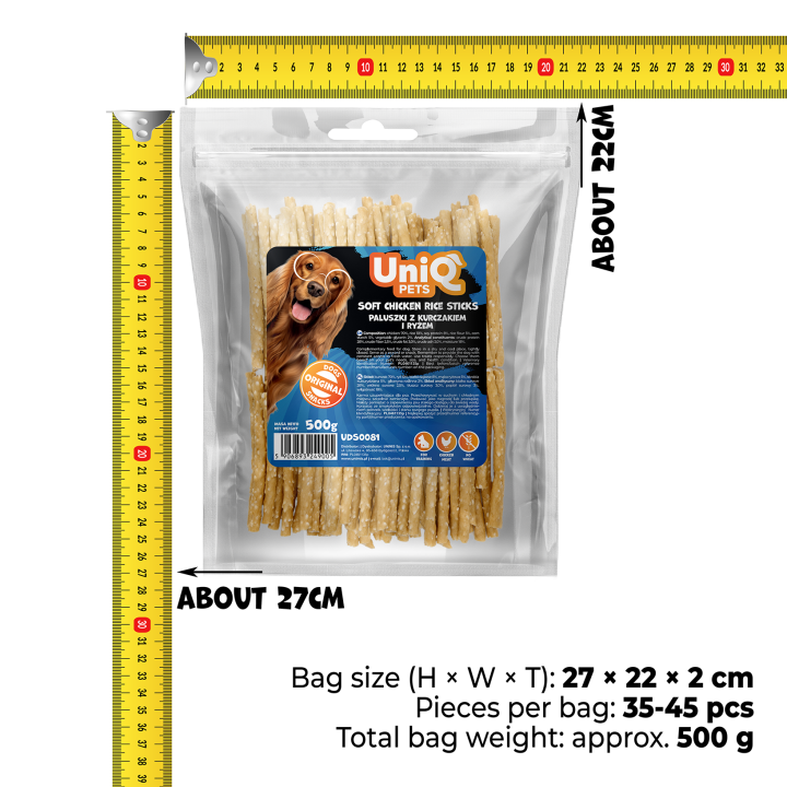 UNIQ PETS PRZYSMAKI DLA PSA MEATY 500g paluszki z kurczakiem i ryżem