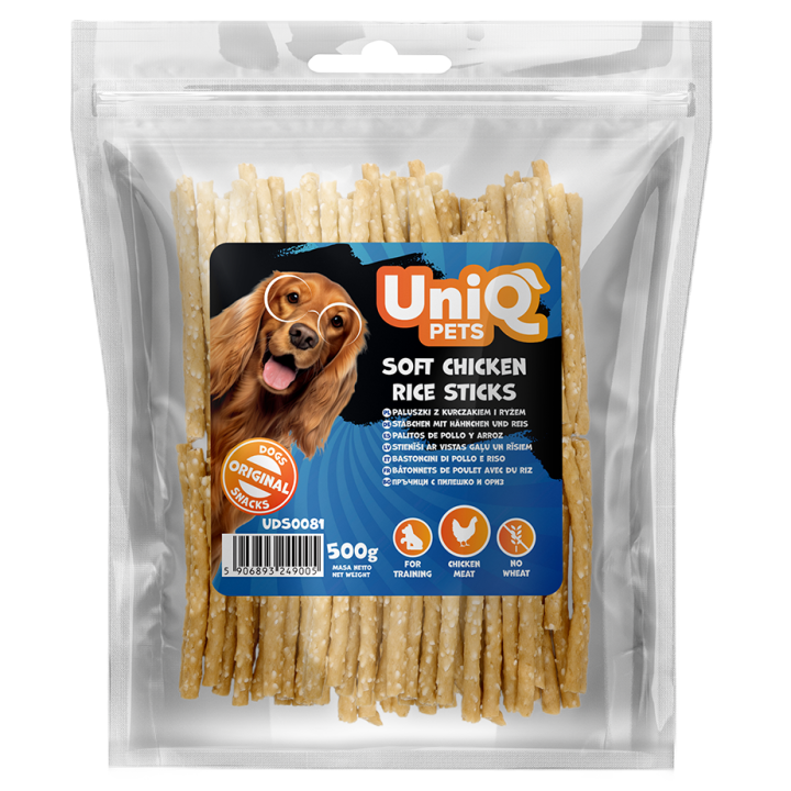UNIQ PETS PRZYSMAKI DLA PSA MEATY 500g paluszki z kurczakiem i ryżem