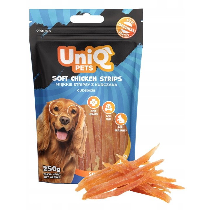 Przysmaki dla psa miękkie paski z kurczaka 250g Uniq Pets