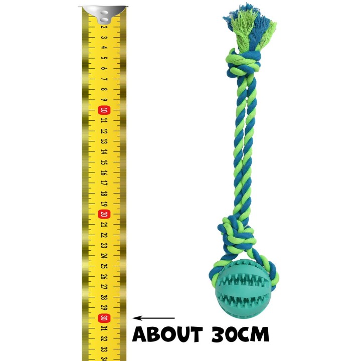 UNIQ PETS zabawka dla psa gumowa piłka dental na sznurku z supłami o zapachu mięty 30cm