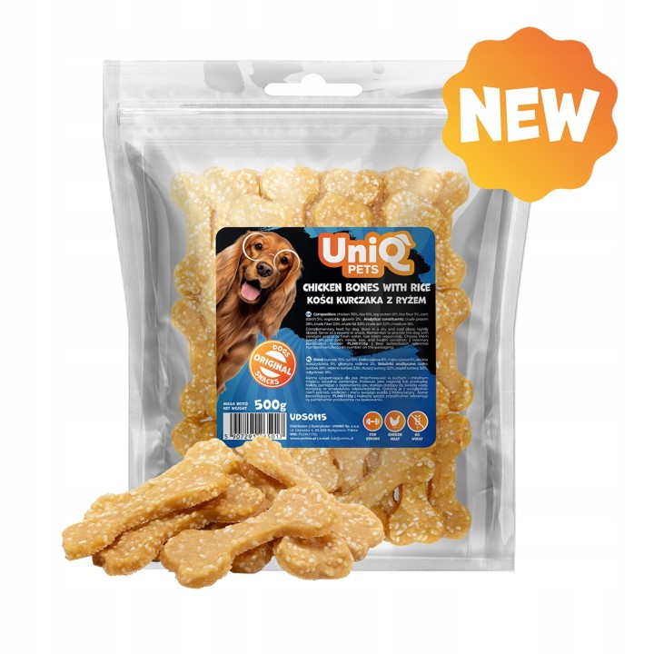 UNIQ PETS PRZYSMAKI DLA PSA CHEWY 500g kostki z kurczakiem i ryżem