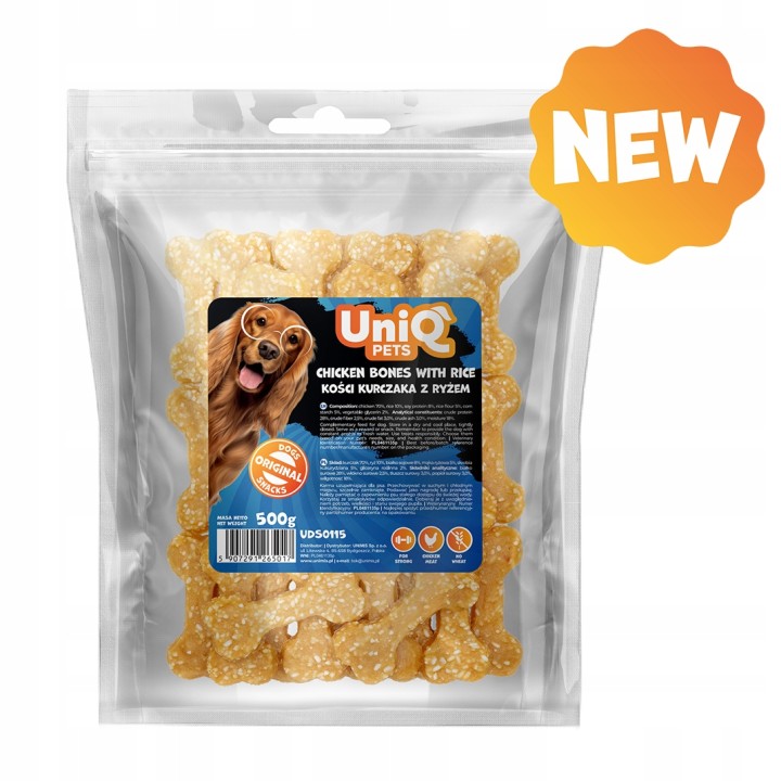 UNIQ PETS PRZYSMAKI DLA PSA CHEWY 500g kostki z kurczakiem i ryżem