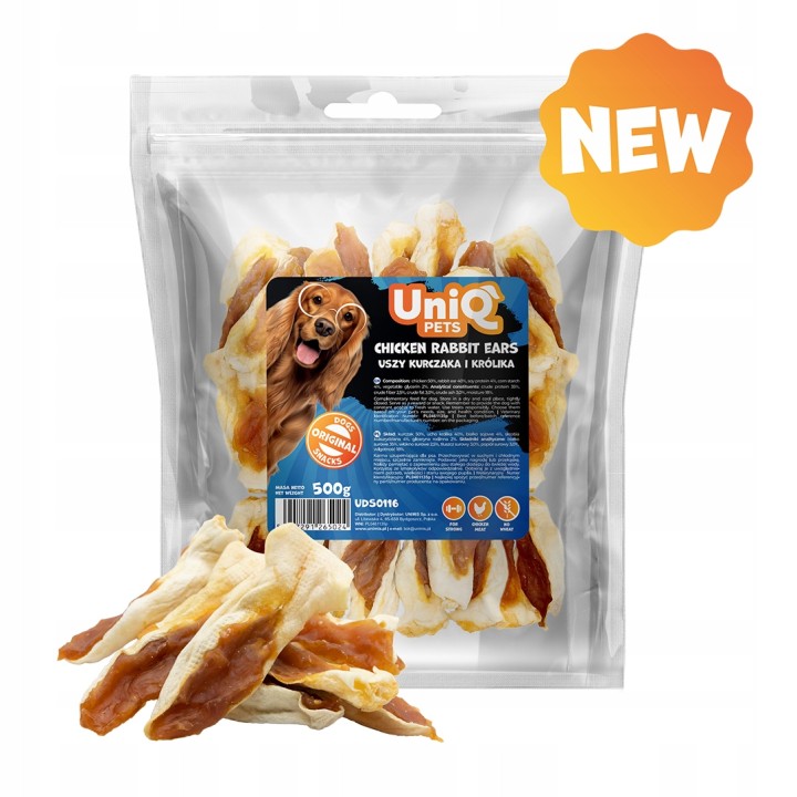 UNIQ PETS PRZYSMAKI DLA PSA MEATY 500g uszy królicze z kurczakiem