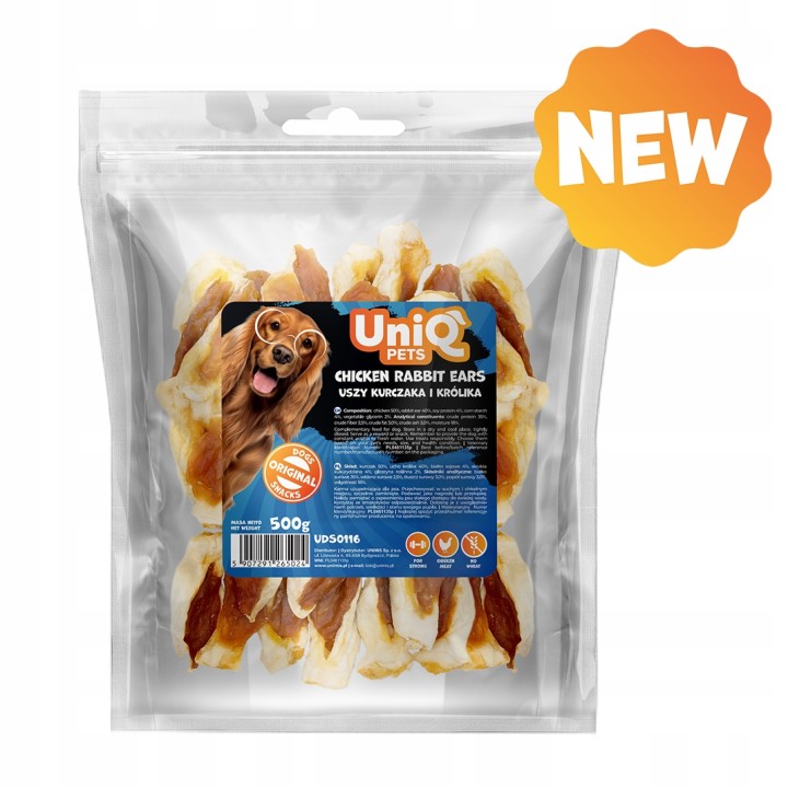 UNIQ PETS PRZYSMAKI DLA PSA MEATY 500g uszy królicze z kurczakiem