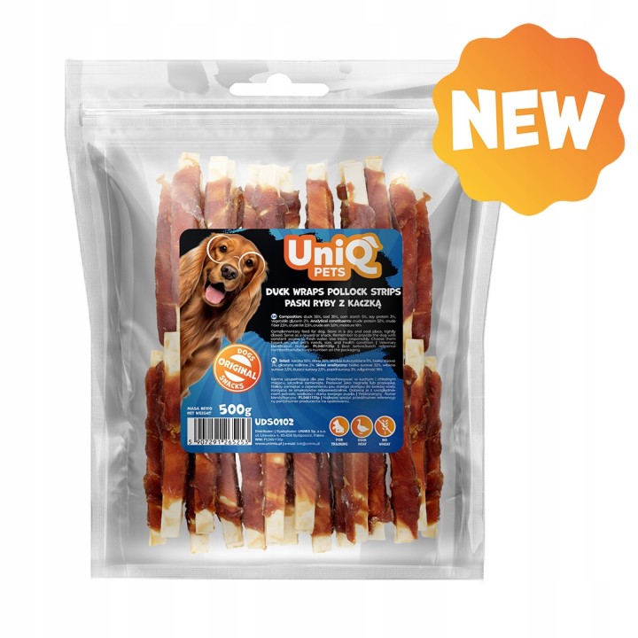 UNIQ PETS PRZYSMAKI DLA PSA MEATY 500g paski ryby z kaczką