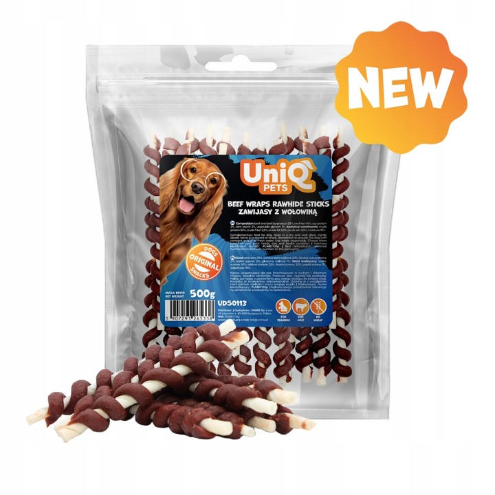 UNIQ PETS PRZYSMAKI DLA PSA RAWHIDE 500g zawijasy z wołowiną