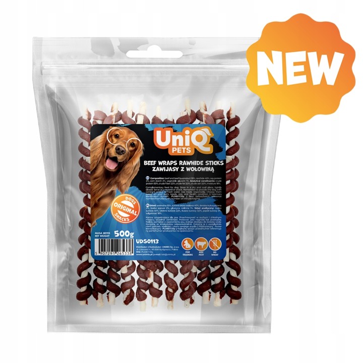 UNIQ PETS PRZYSMAKI DLA PSA RAWHIDE 500g zawijasy z wołowiną