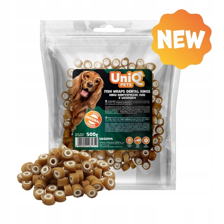 UNIQ PETS PRZYSMAKI DLA PSA CHEWY 500g ringi dental z łososiem