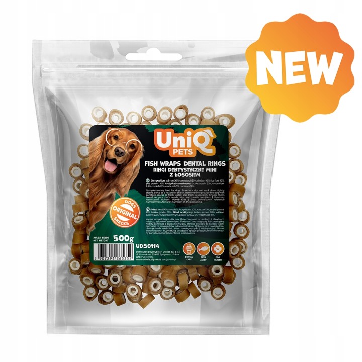 UNIQ PETS PRZYSMAKI DLA PSA CHEWY 500g ringi dental z łososiem