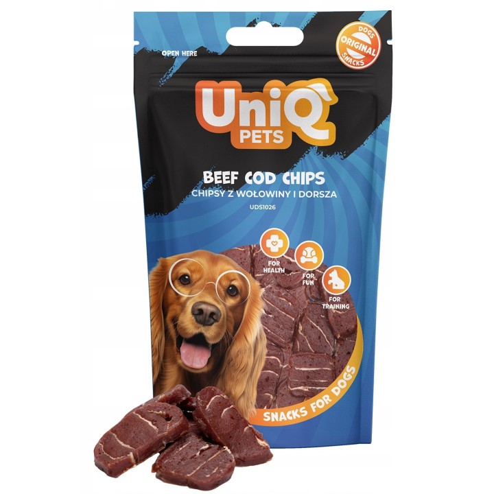 UNIQ PETS PRZYSMAKI DLA PSA WAGGI 80g chipsy z wołowiny i dorsza