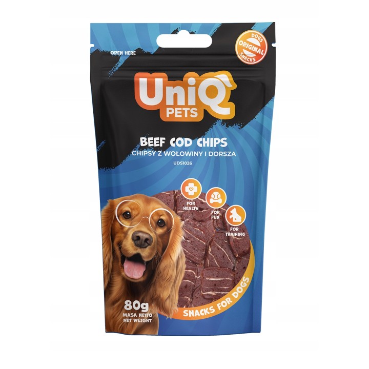 UNIQ PETS PRZYSMAKI DLA PSA WAGGI 80g chipsy z wołowiny i dorsza