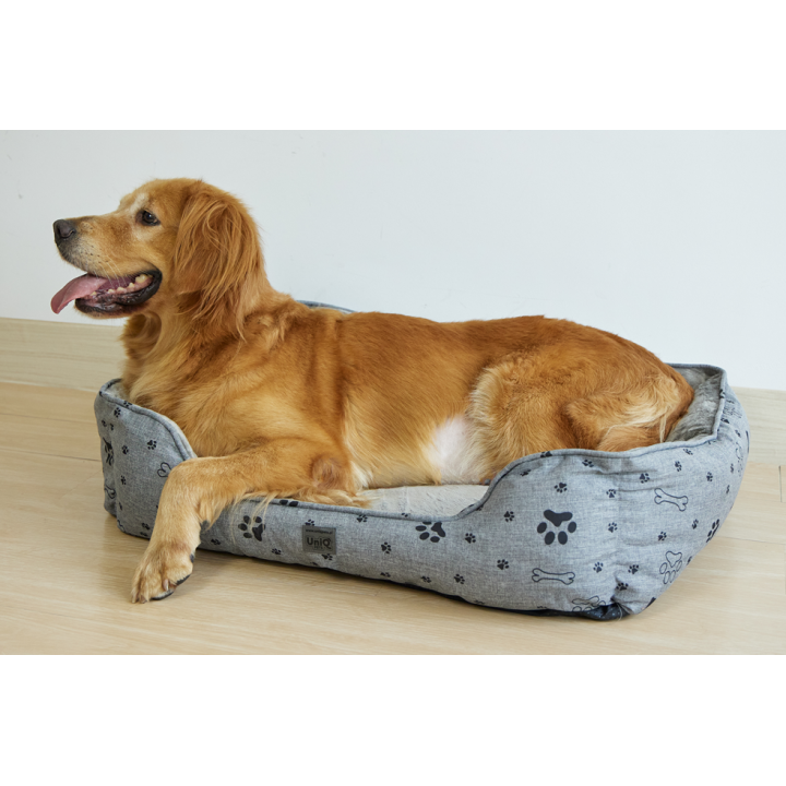 Legowisko dla psa prostokątne szare z łapkami SQUARE II UNIQ PETS