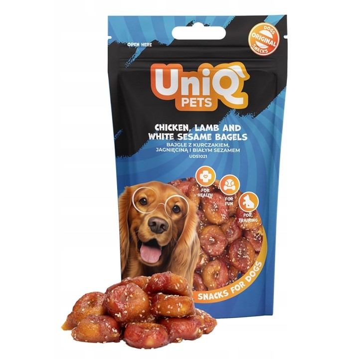 UNIQ PETS PRZYSMAKI DLA PSA WAGGI 80g bajgle z kurczakiem, jagnięciną i białym sezamem