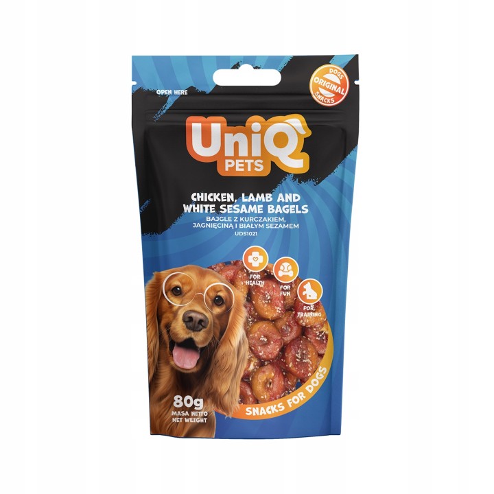 UNIQ PETS PRZYSMAKI DLA PSA WAGGI 80g bajgle z kurczakiem, jagnięciną i białym sezamem