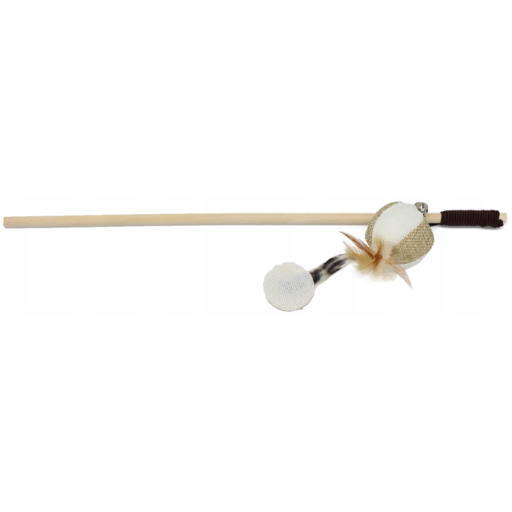 UNIQ PETS ZABAWKA DLA KOTA SWISHY drewniana wędka z pluszową piłką i piórkiem 40-102cm