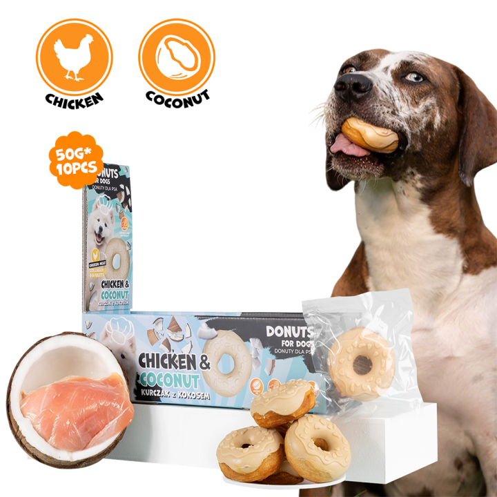 UNIQ PETS PRZYSMAKI DLA PSA COLLAGEN 50 g x 10 szt donut z kurczakiem i kokosem 7cm