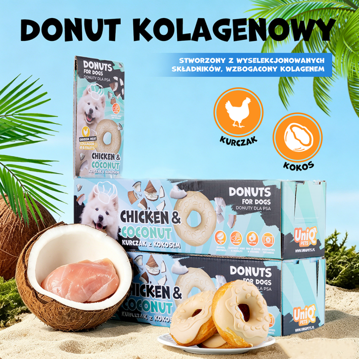 UNIQ PETS PRZYSMAKI DLA PSA COLLAGEN 50 g x 10 szt donut z kurczakiem i kokosem 7cm