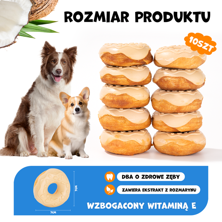 UNIQ PETS PRZYSMAKI DLA PSA COLLAGEN 50 g x 10 szt donut z kurczakiem i kokosem 7cm