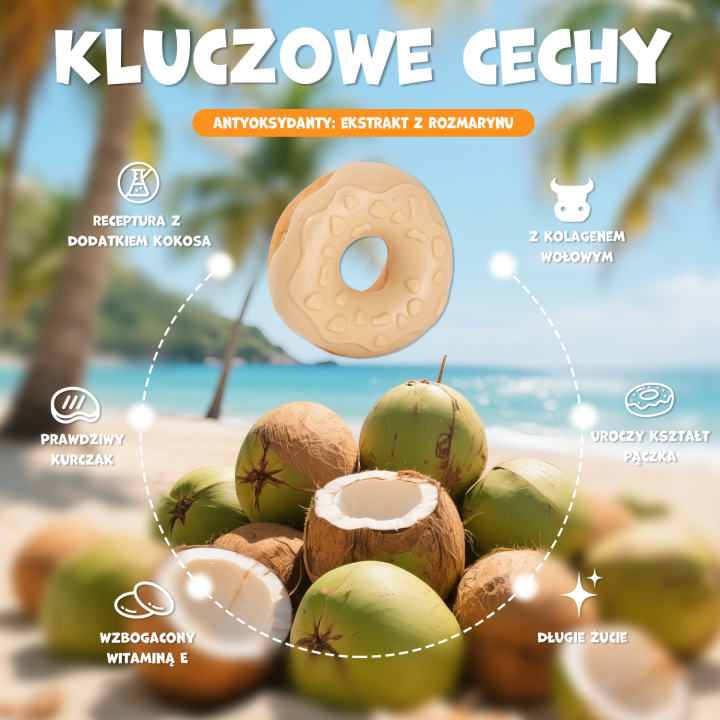 UNIQ PETS PRZYSMAKI DLA PSA COLLAGEN 50 g x 10 szt donut z kurczakiem i kokosem 7cm