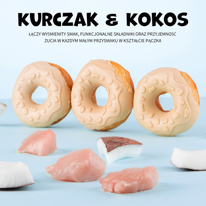UNIQ PETS PRZYSMAKI DLA PSA COLLAGEN 50 g x 10 szt donut z kurczakiem i kokosem 7cm