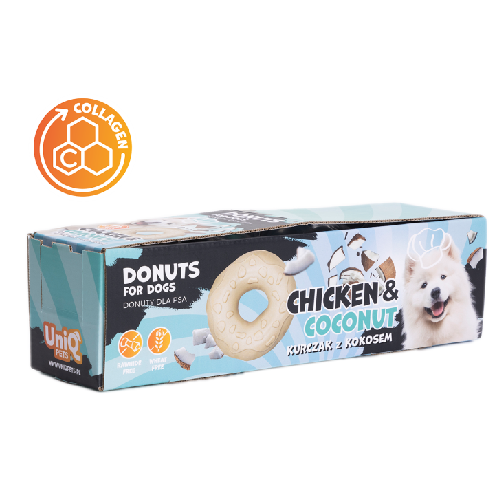 UNIQ PETS PRZYSMAKI DLA PSA COLLAGEN 50 g x 10 szt donut z kurczakiem i kokosem 7cm