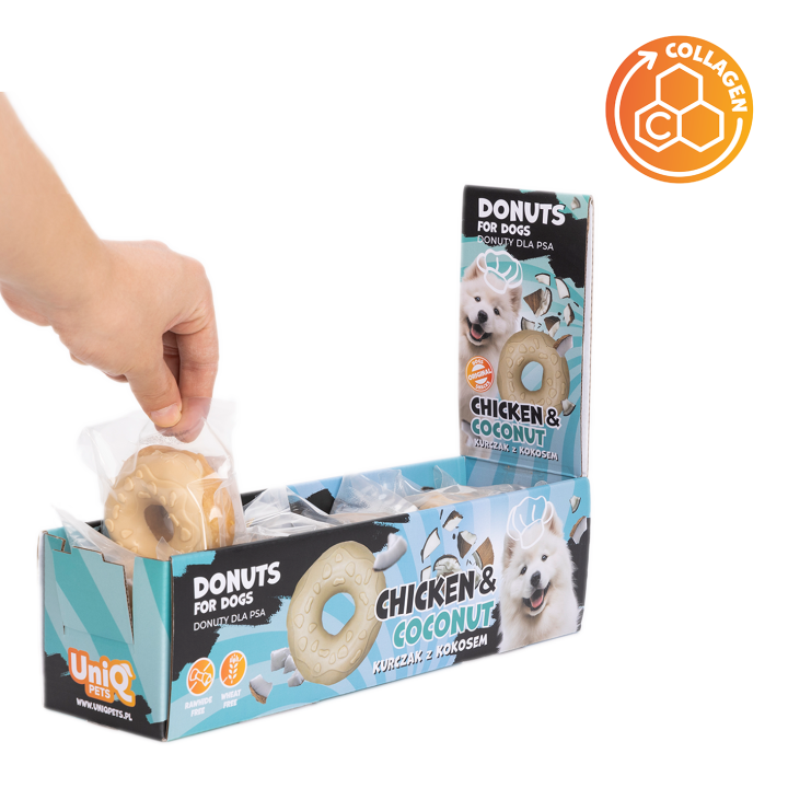 UNIQ PETS PRZYSMAKI DLA PSA COLLAGEN 50 g x 10 szt donut z kurczakiem i kokosem 7cm