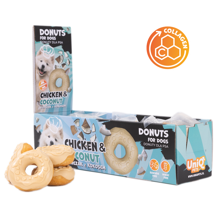 UNIQ PETS PRZYSMAKI DLA PSA COLLAGEN 50 g x 10 szt donut z kurczakiem i kokosem 7cm