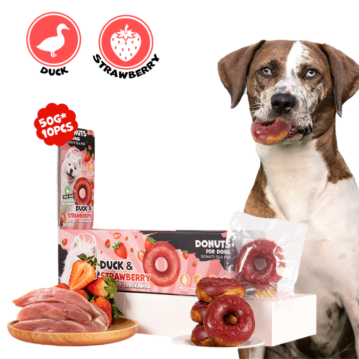 UNIQ PETS PRZYSMAKI DLA PSA COLLAGEN 50 g x 10 szt donut z kaczką i truskawkami 7cm