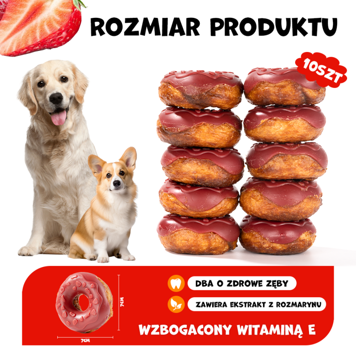 UNIQ PETS PRZYSMAKI DLA PSA COLLAGEN 50 g x 10 szt donut z kaczką i truskawkami 7cm