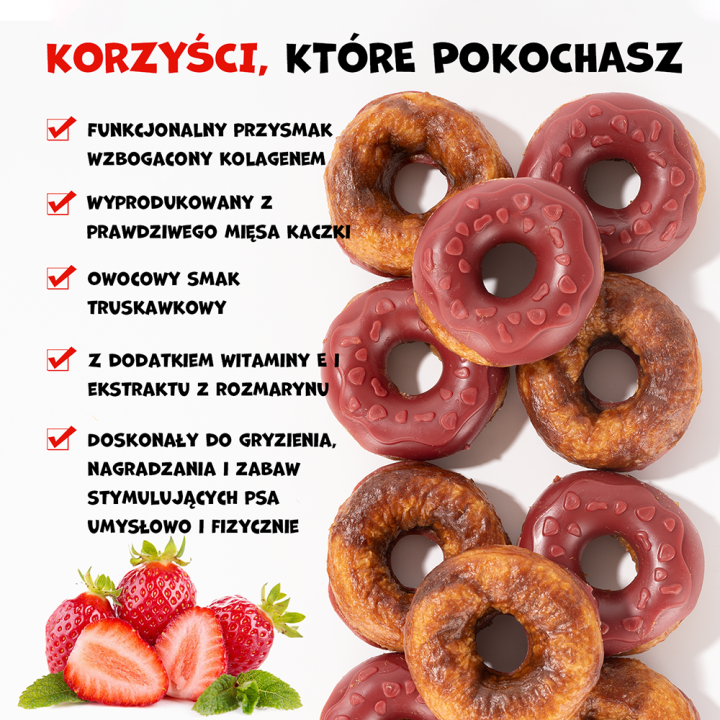 UNIQ PETS PRZYSMAKI DLA PSA COLLAGEN 50 g x 10 szt donut z kaczką i truskawkami 7cm